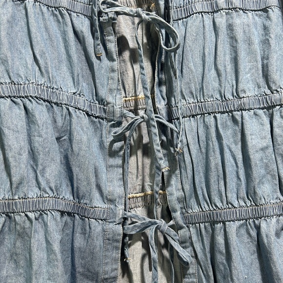 Sweet Rain Blue Jean Blouse with Ruffled Tiers - Picture 2 of 5